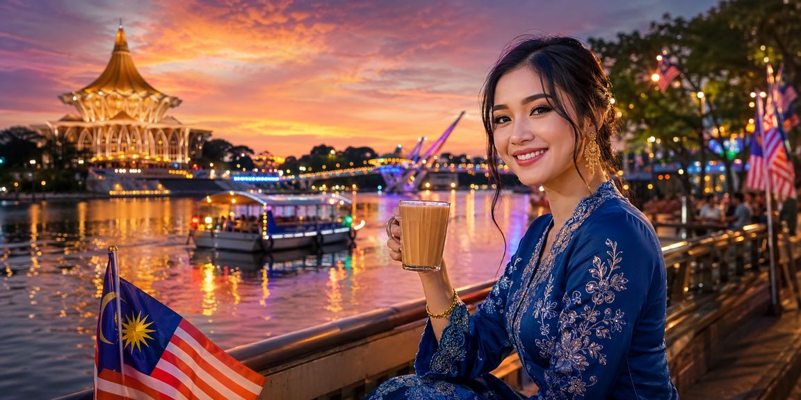 Wanita berbaju kurung melakukan deposit dalam talian untuk permainan slot di Kuching Sarawak